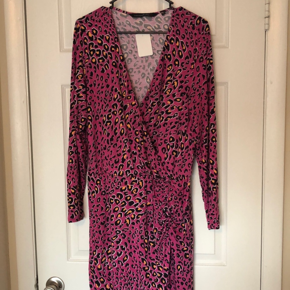 Pink leopard bodycon slit dress